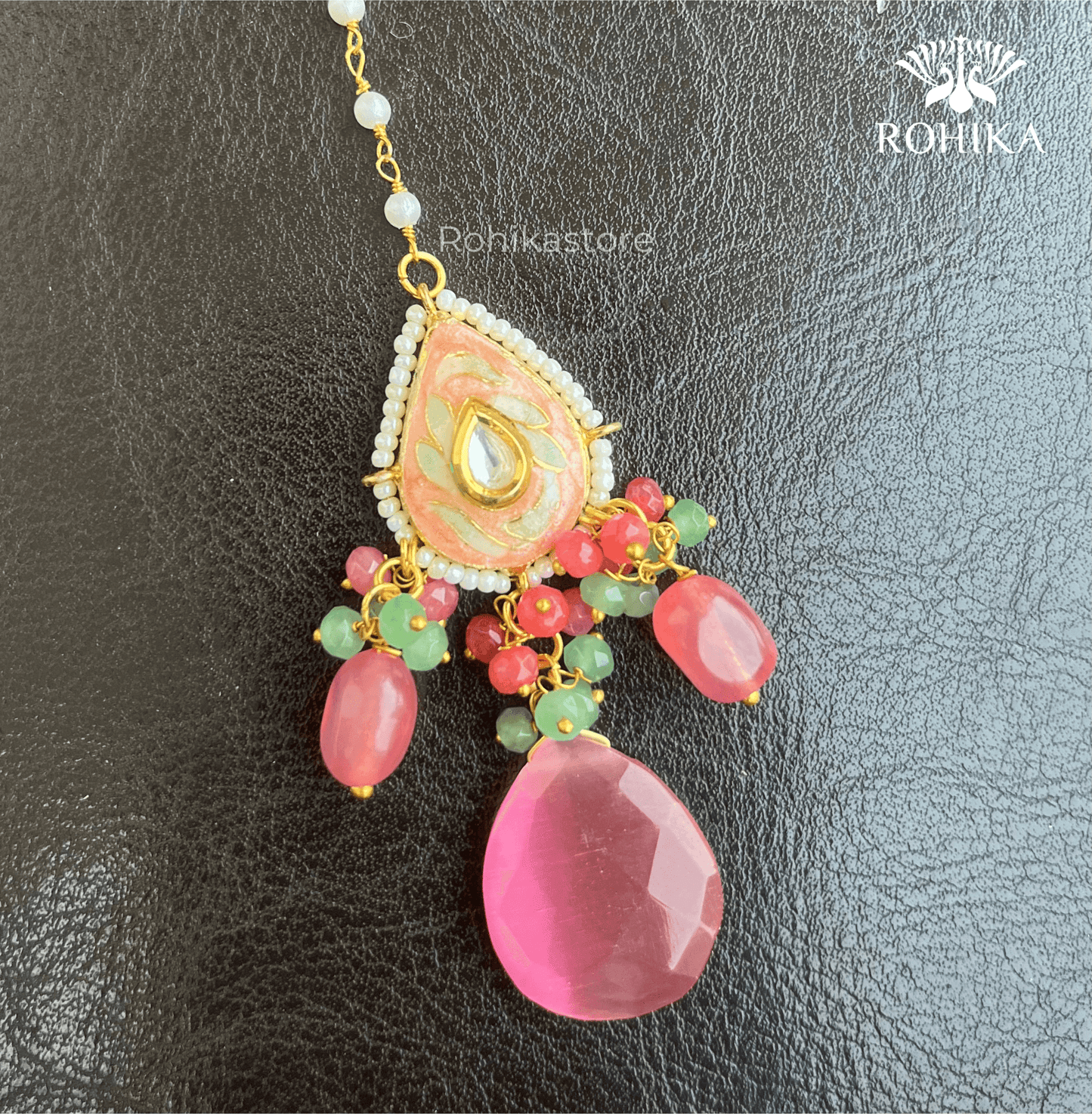 Shehnaaz meenakari choker ser - Pink - Rohika Store