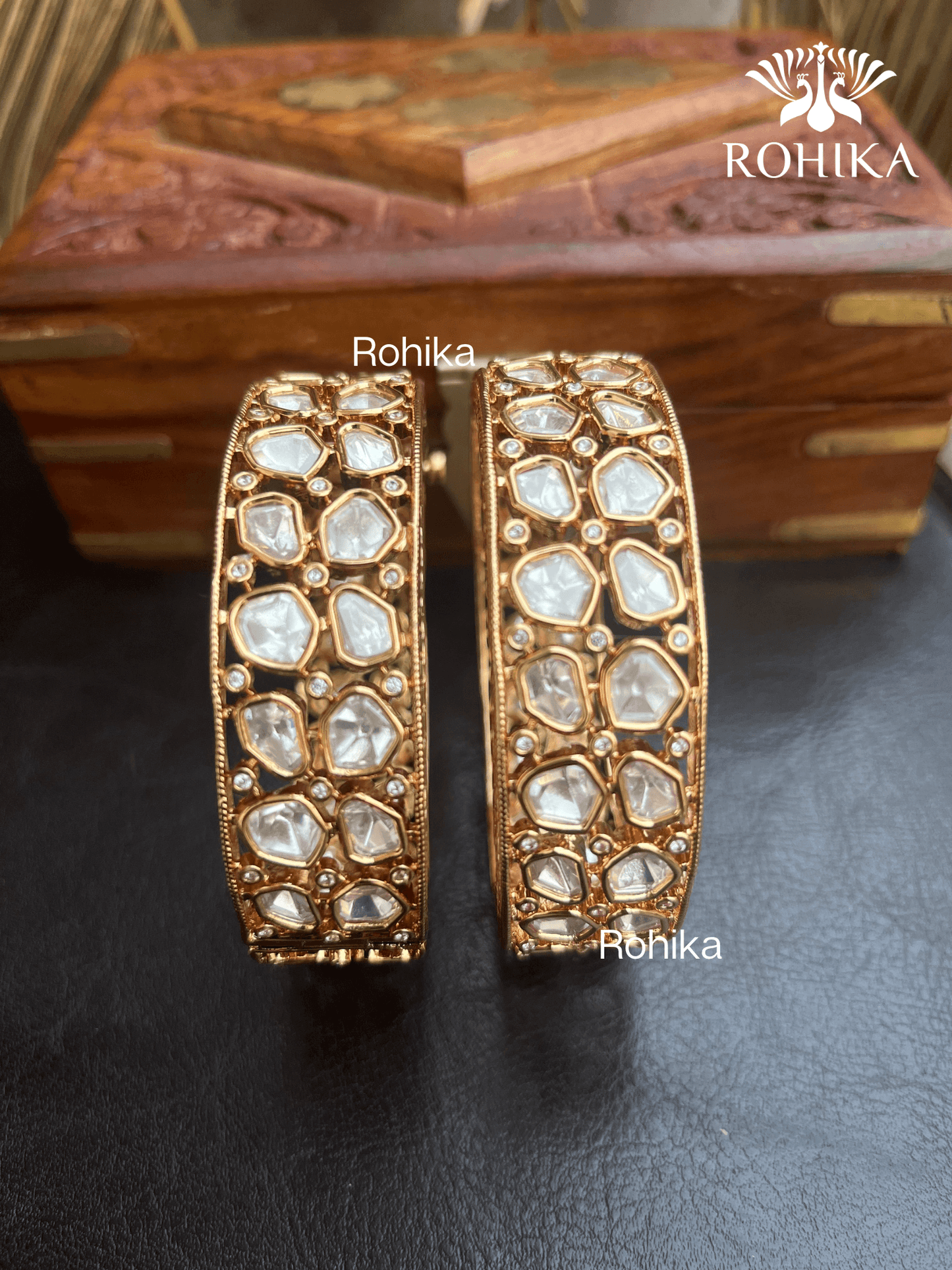 Mahee polki kundan kada/bangles - Golden - Rohika Store