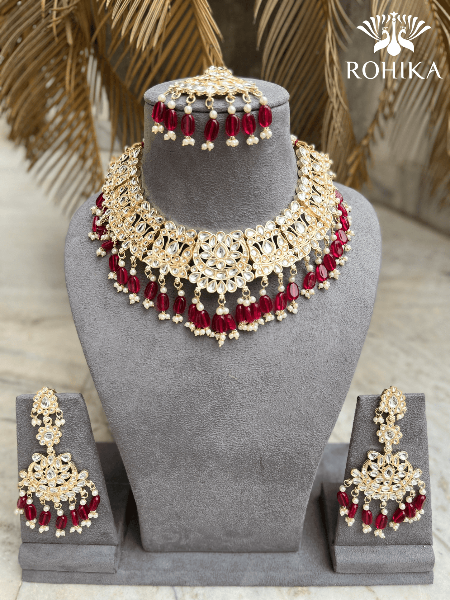Meera necklace set - Red - Rohika Store