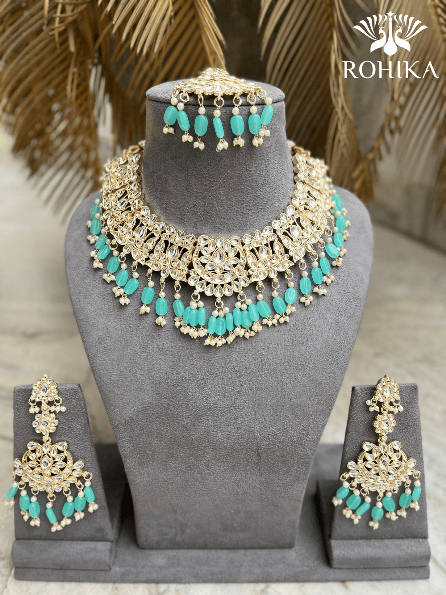 Meera necklace set - Sea Green - Rohika Store