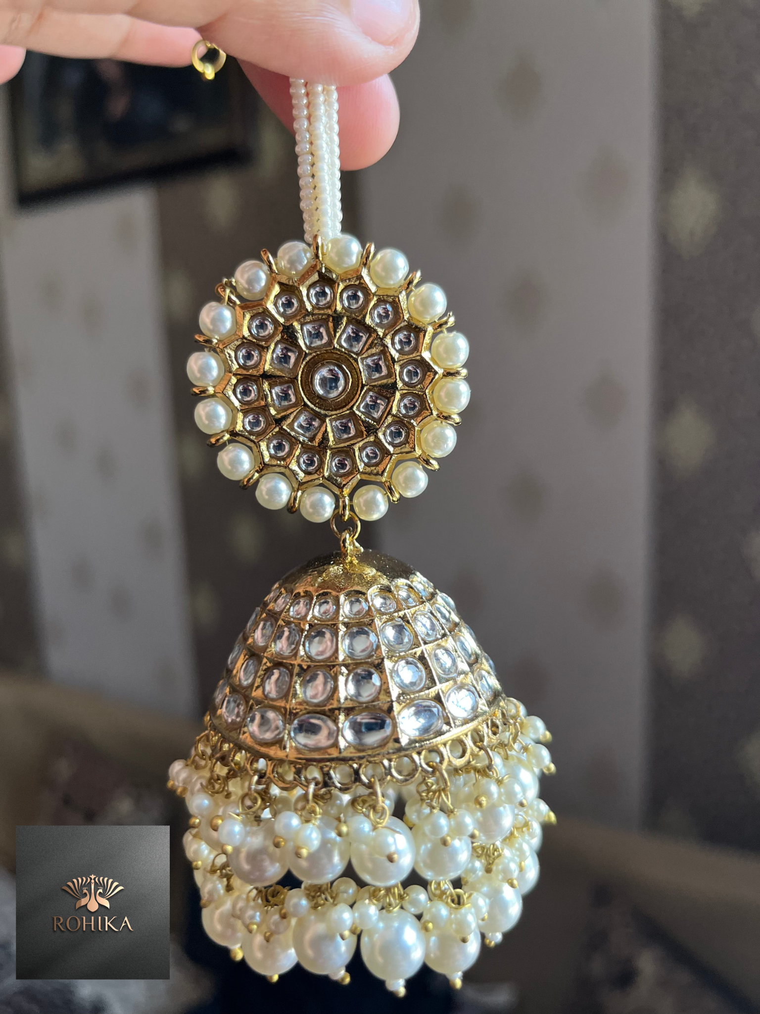 White moti store jhumka