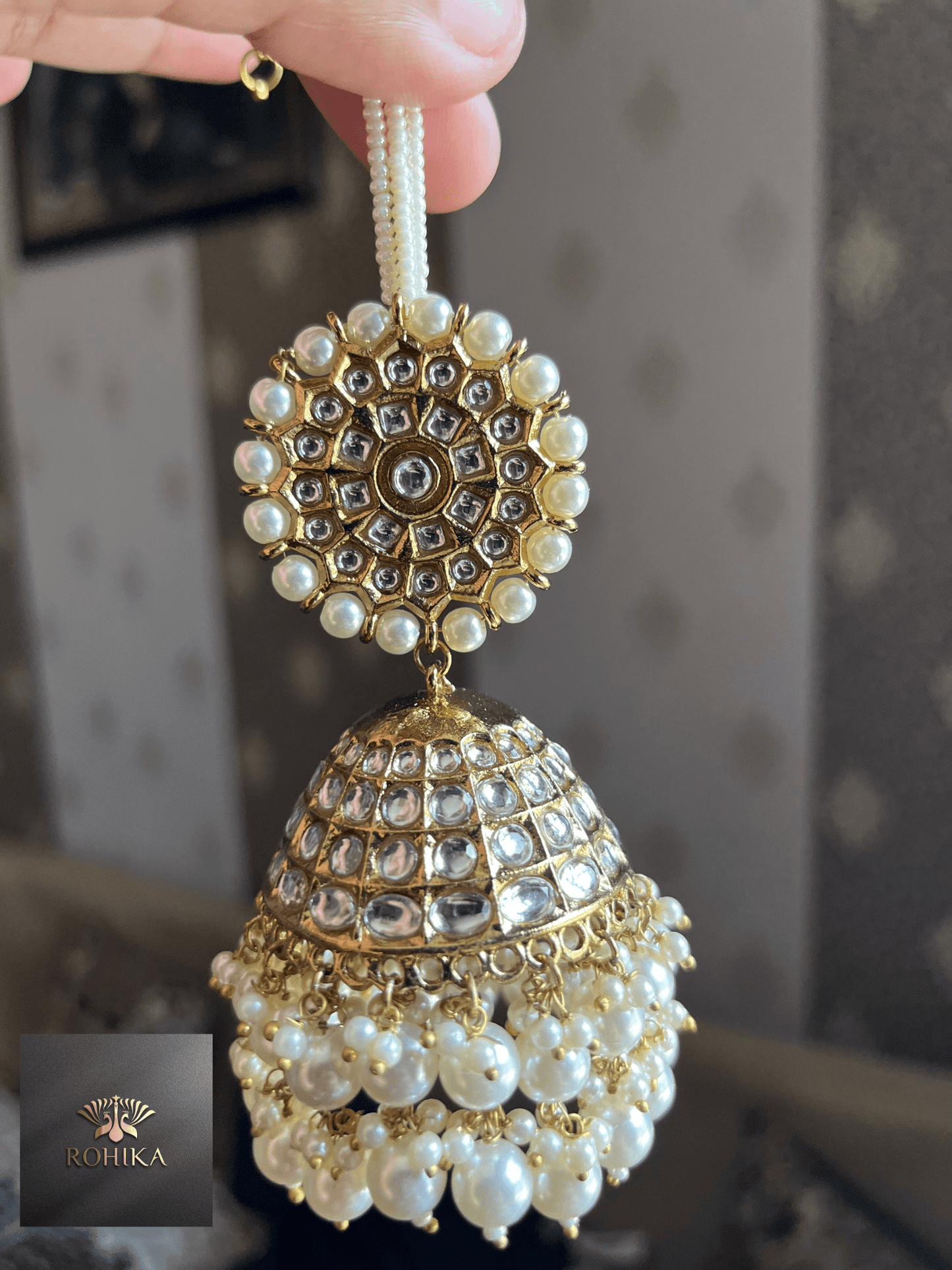 Anarkali jumbo jhumkas- White - Rohika Store