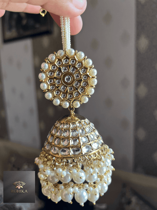 Anarkali jumbo jhumkas- White - Rohika Store