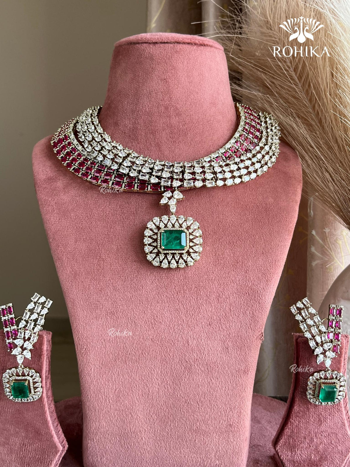 Nivrita AD necklace set - Green