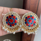 Khushi kundan studs - Navy blue and red