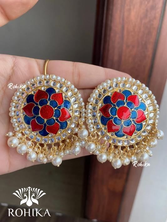 Khushi kundan studs - Navy blue and red