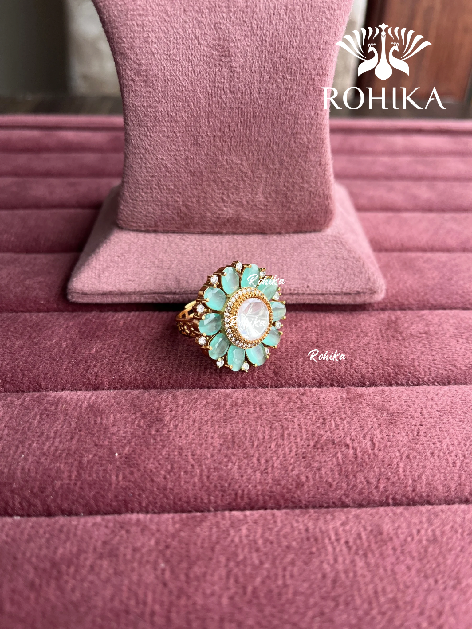 Angana polki kundan ring (SG-094) - Mint green