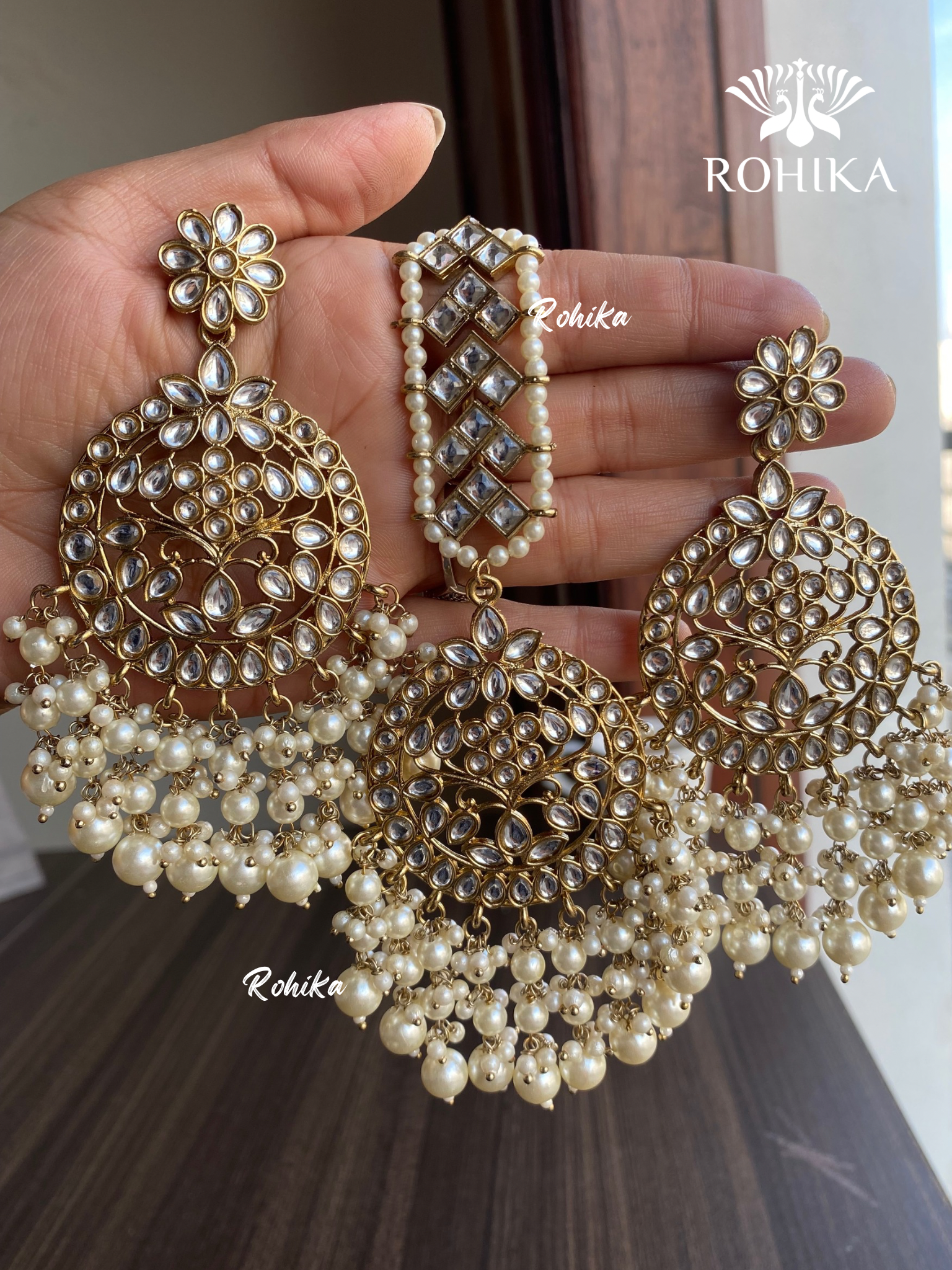 Sapna earrings and maangtikka combo - White