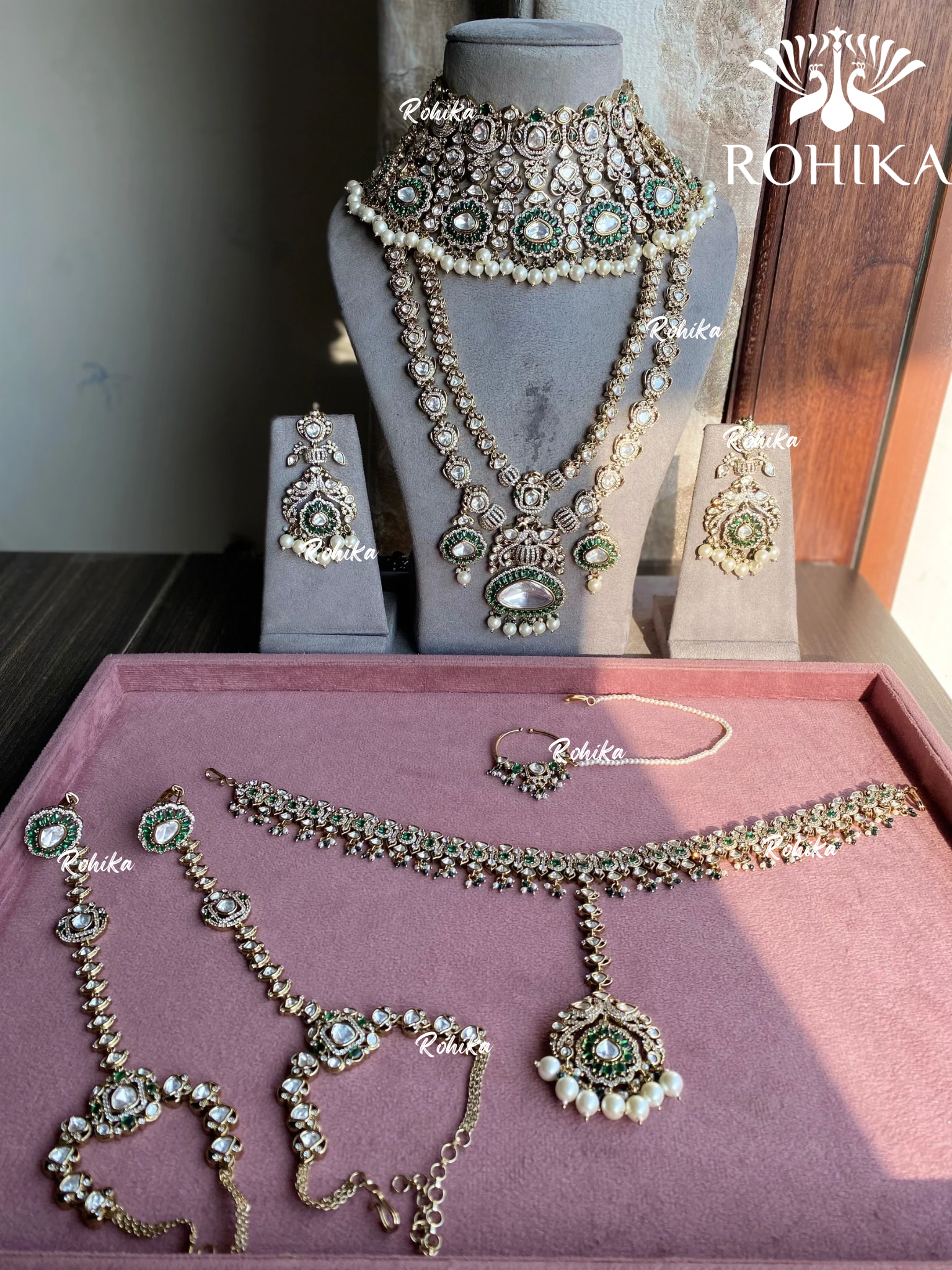 Rajsi moisanite bridal combo set - Dark Green