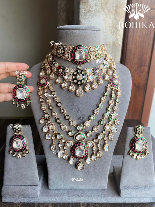 Ekisha polki kundan bridal combo set - Green