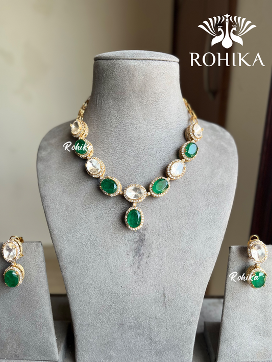 Sona moisanite doublet necklace set - Green