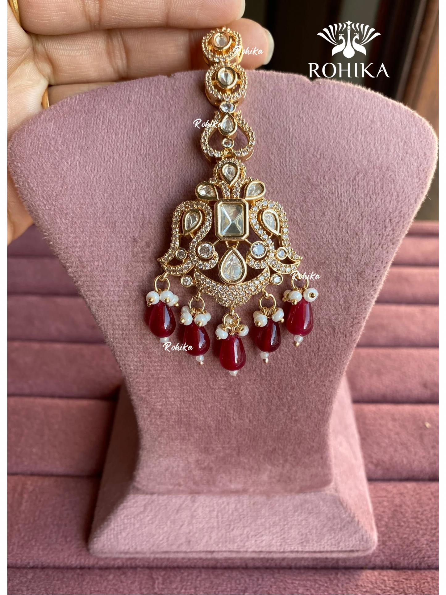 Polki kundan maangtikka (PLKM-048) - Red