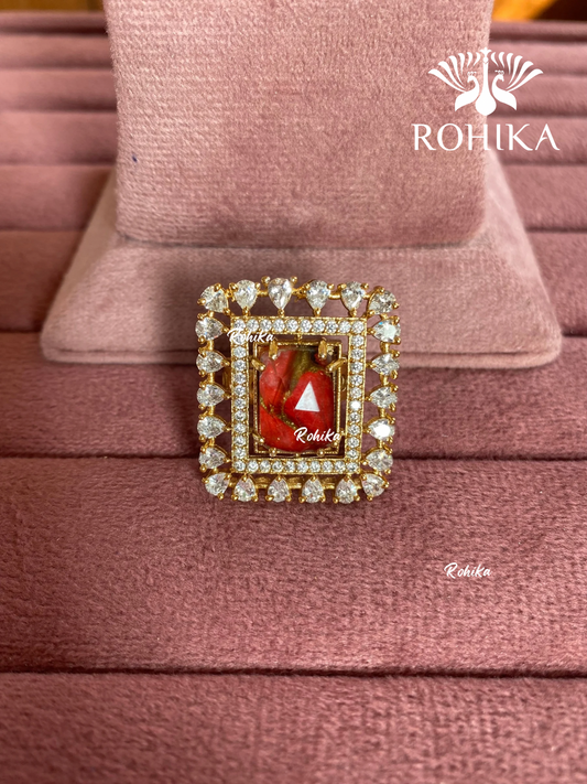 Angana polki kundan ring (SG-126) - Red