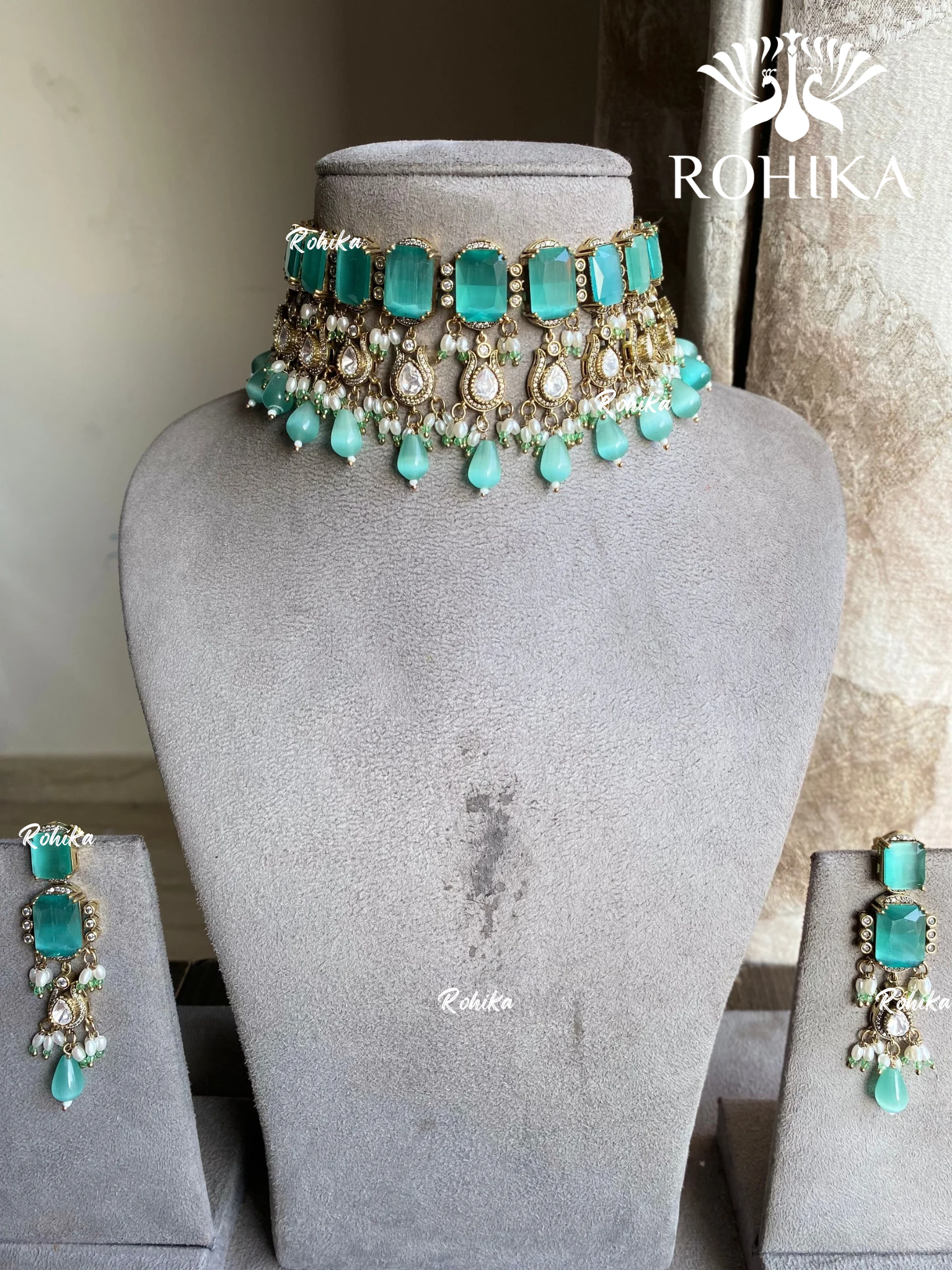 Yashvi moisanite choker set - Mint green