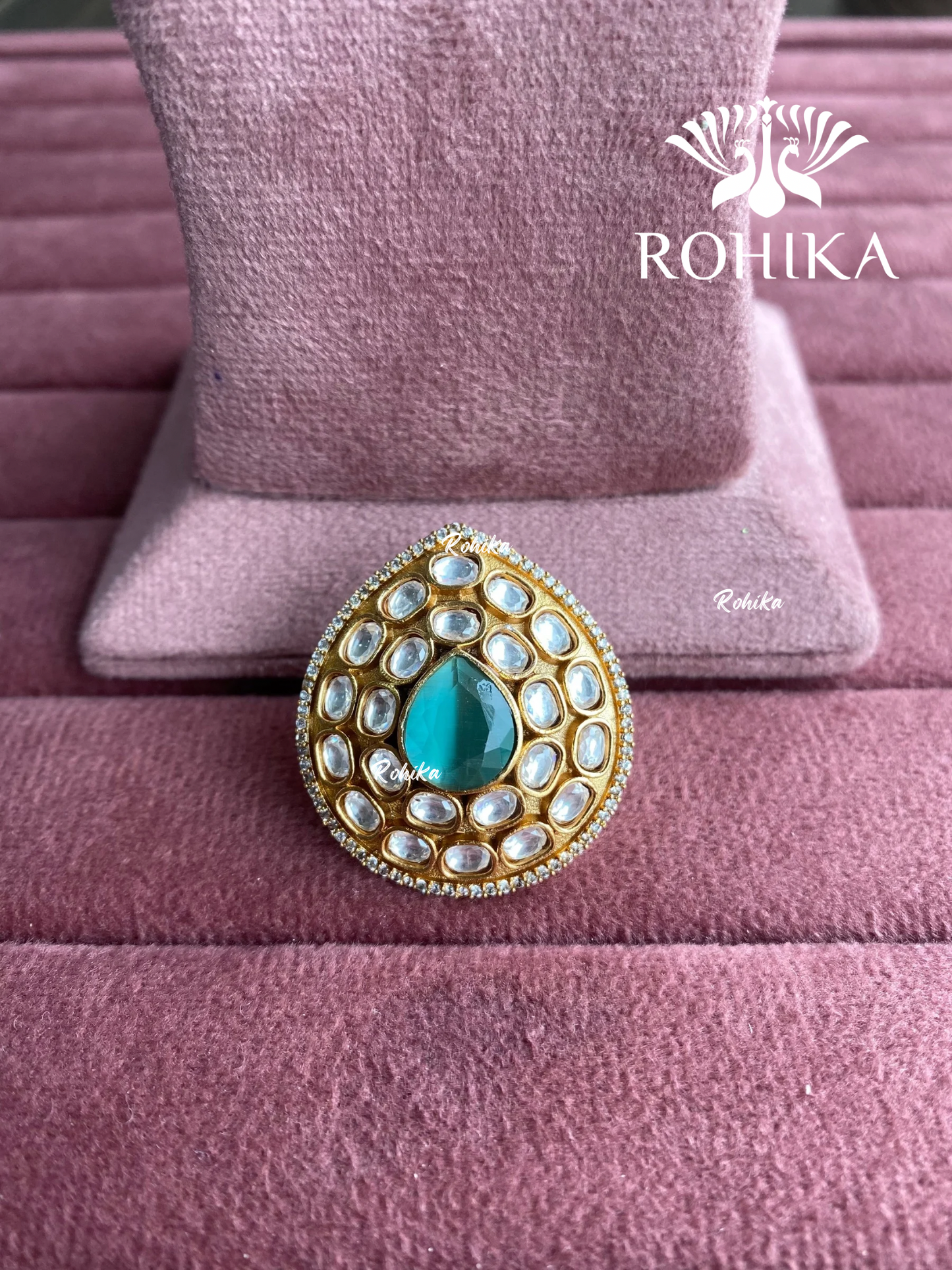 Angana polki kundan ring (SG-130) - Mint green