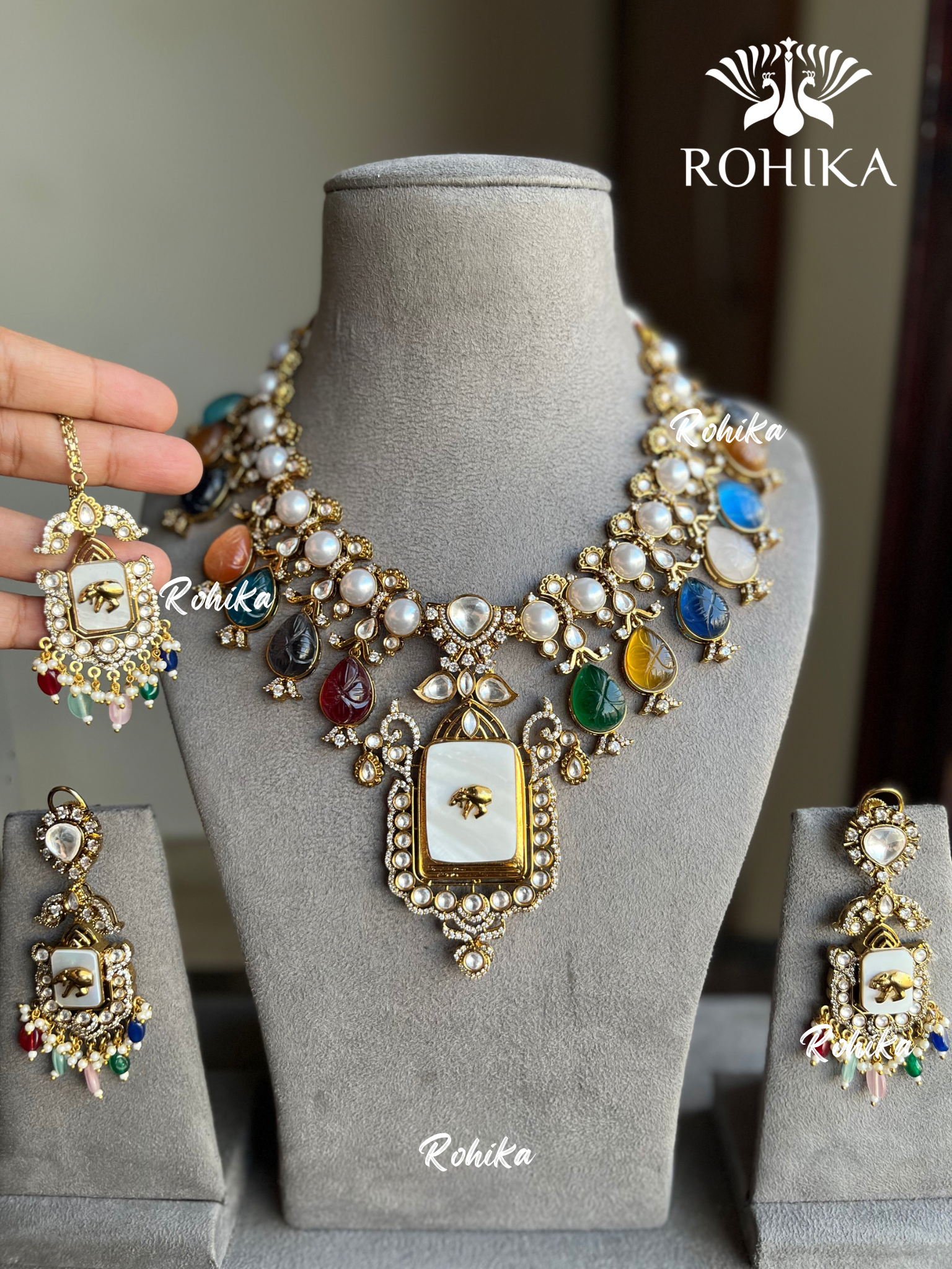 Saabya inspired polki kundan necklace set - Multi colour