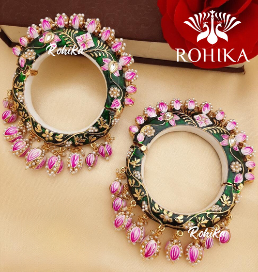 Menaka meenakari bangles - Green and pink