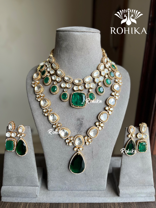 Amra doublet polki kundan combo set - Dark Green