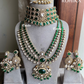 Agasti kundan bridal combo set - Dark Green