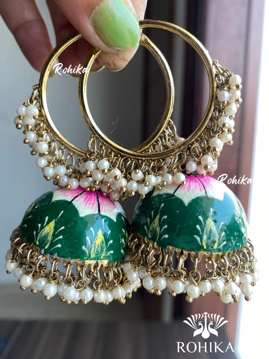 Muskan jhumka bali earrings - Dark Green