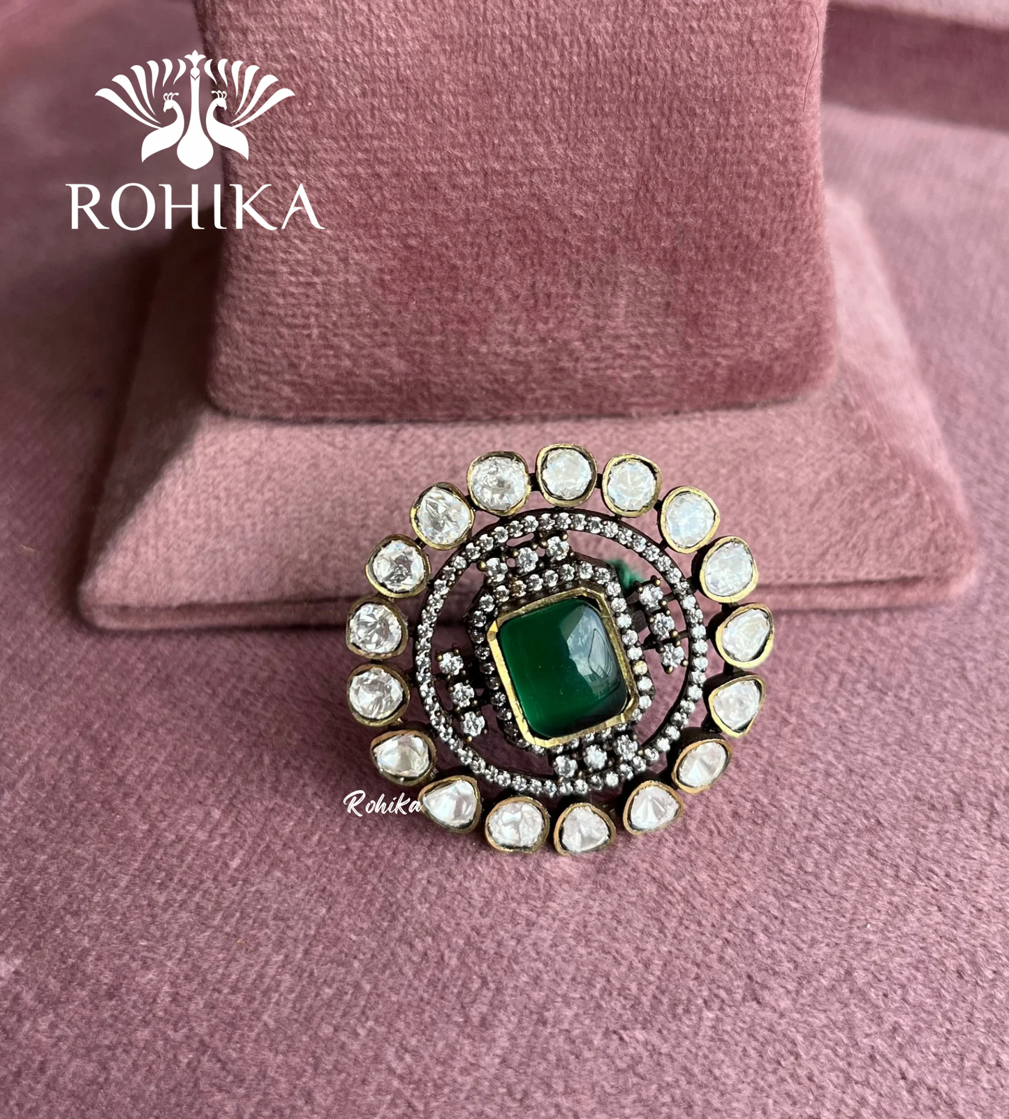 Angana polki kundan ring  (SG-009) - Dark Green