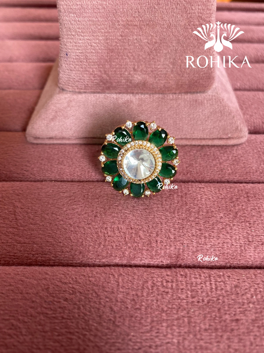 Angana polki kundan ring (SG-094) - Dark green