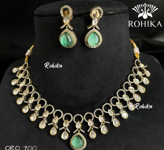 Siya polki kundan necklace set - Mint green