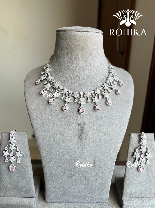 Surkhi American diamond necklace set - Pink