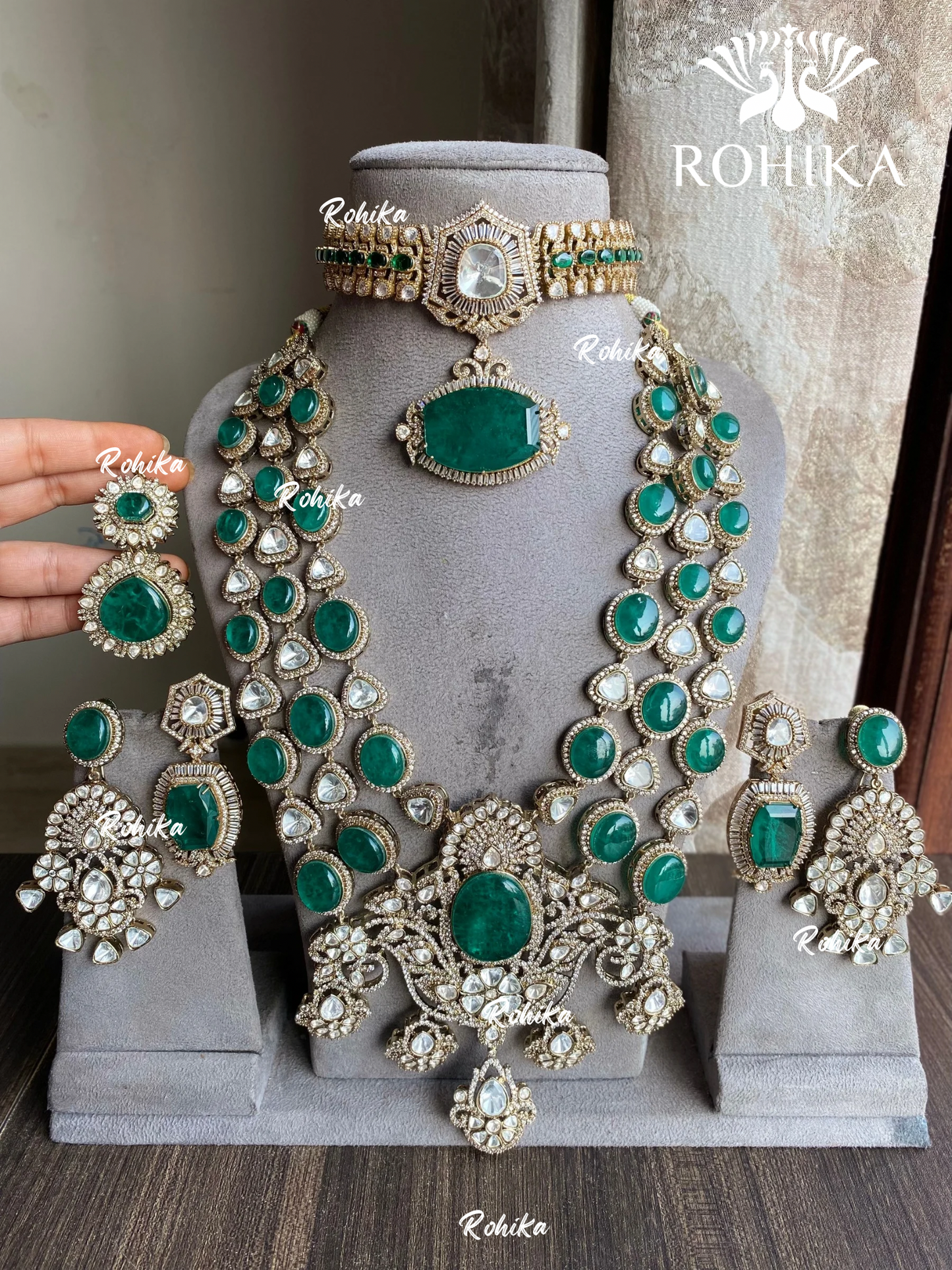 Shakti moisanite doublets combo set -  Dark Green