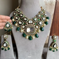 Gunjan bikaneri kundan bridal necklace set - Dark Green