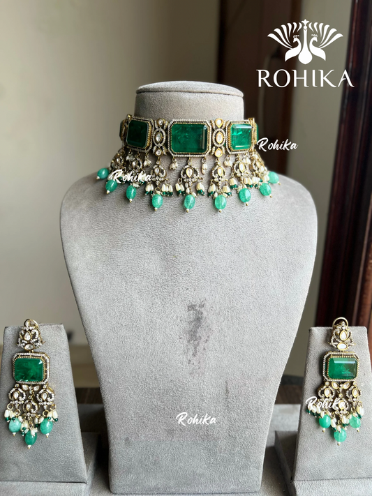 Areesa polki kundan choker set - Dark Green