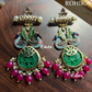 Morni meenakari carving earrings - Green