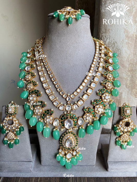 Anika bikaneri jadau kundan long necklace set - Mint green