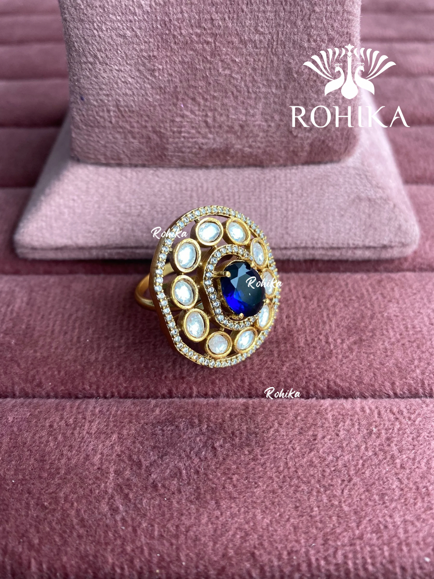 Angana polki kundan ring  (SG-026) - Blue