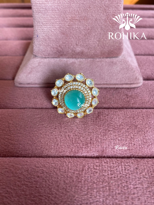 Angana polki kundan ring (SG-138) - Mint green