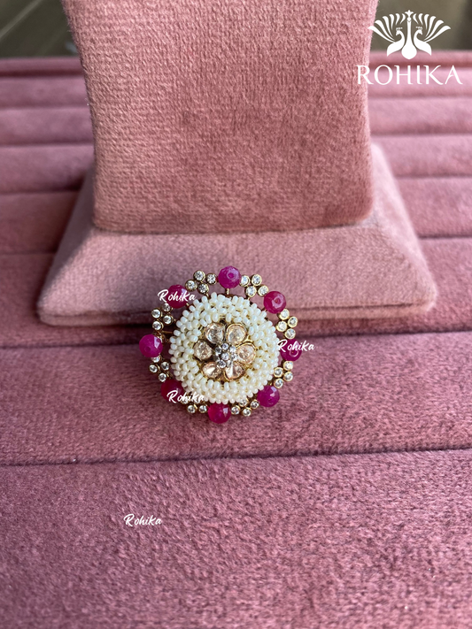 Angana polki kundan ring (SG-069) - Dark pink