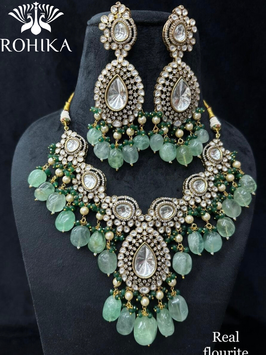 Paridhi polki kundan choker set - Mint green