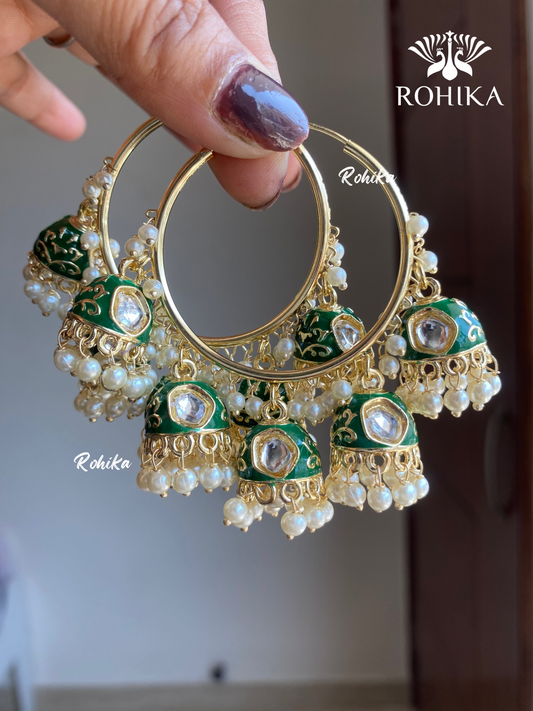 Neena meenakari jhumki bali earrings - Dark Green