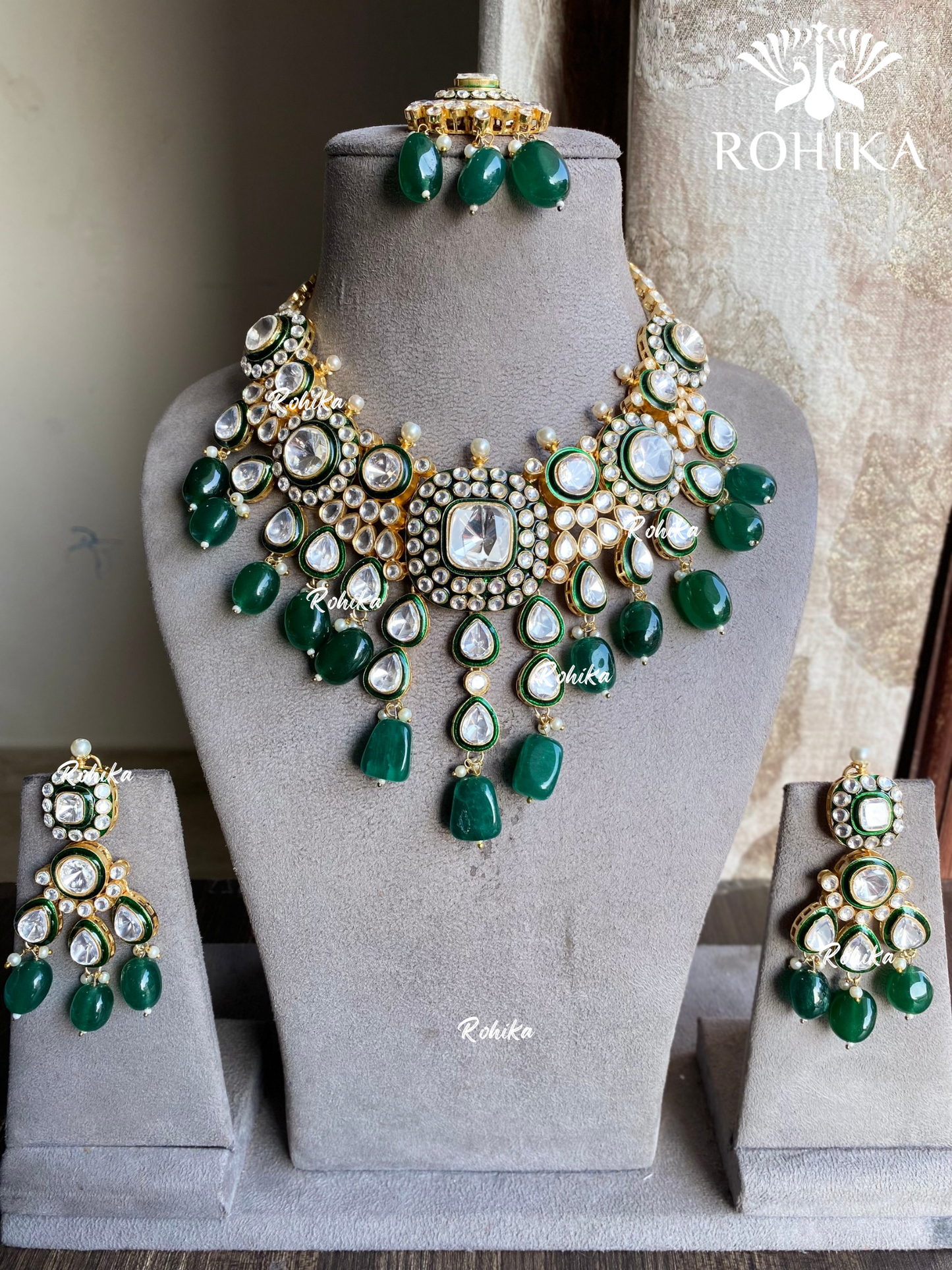 Suhani kundan necklace set - Dark green