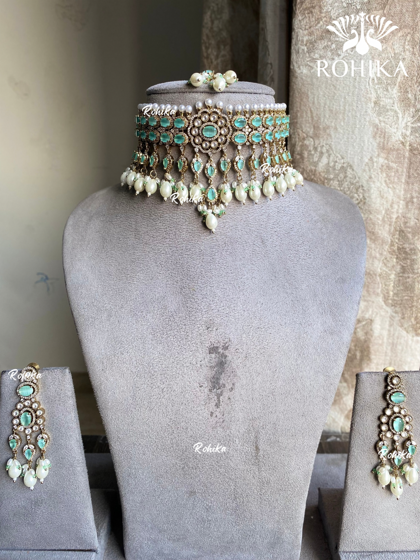 Surya kundan choker set - Mint green