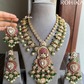 Sangam polki polki kundan long necklace set - Dark green and Pink