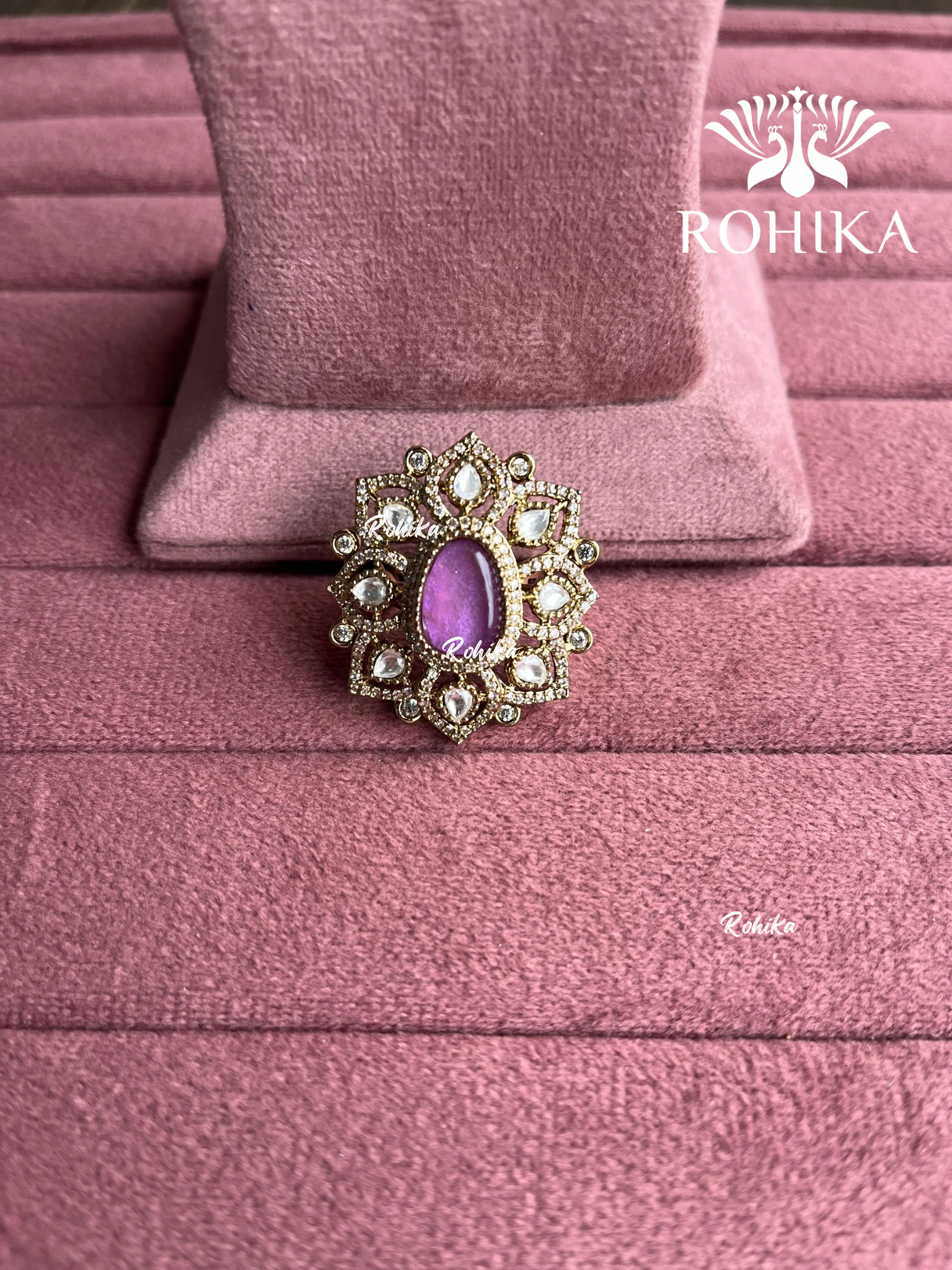 Angana polki kundan ring (SG-106) - Purple