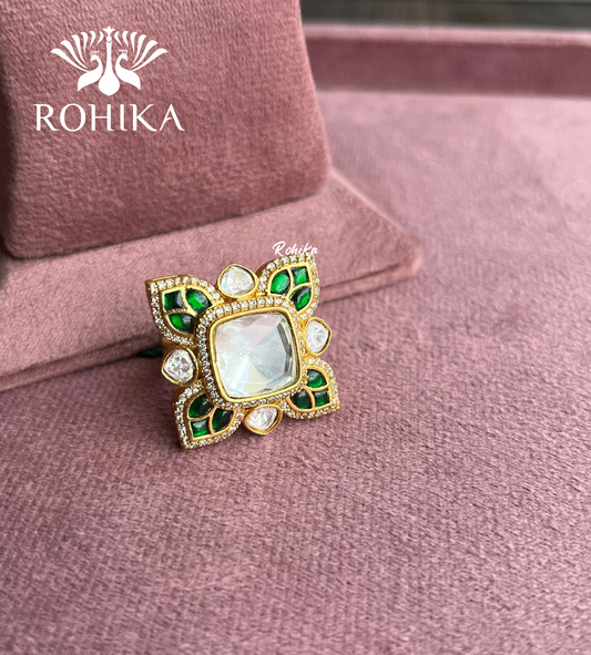 Angana polki kundan ring  (SG-013) - Green