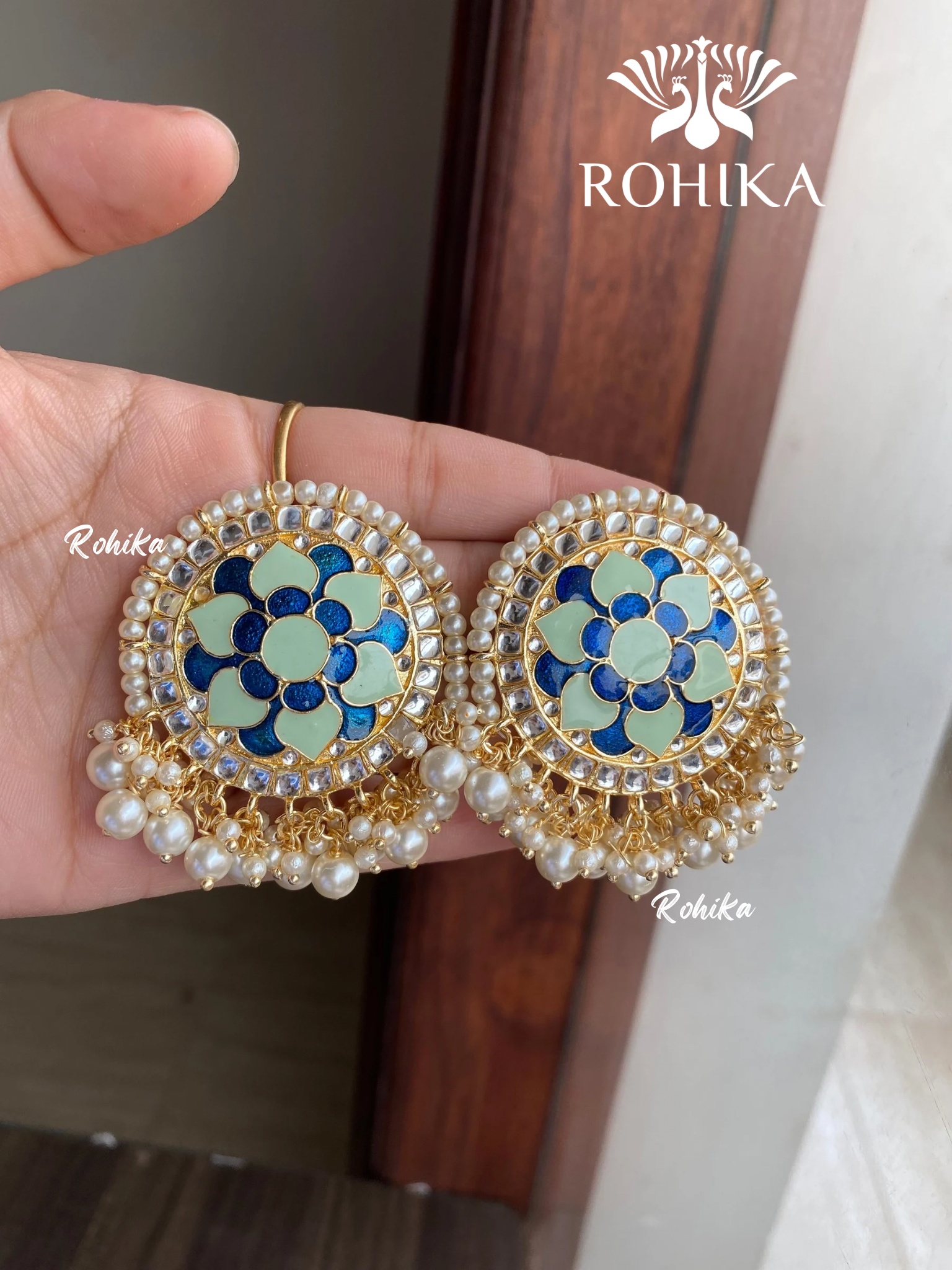  Khushi kundan studs - Mint and blue