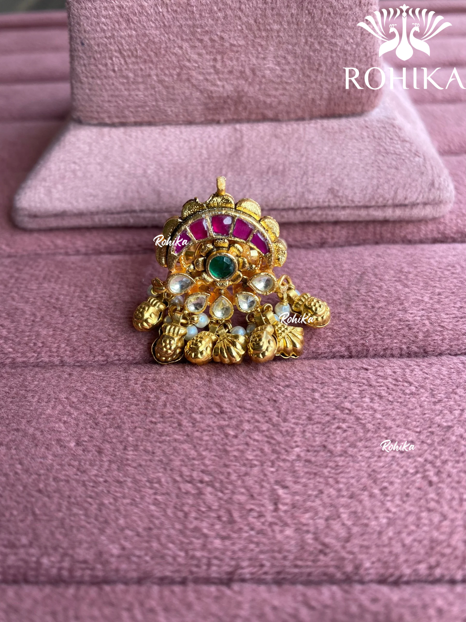 Padmini pachhi kundan ring (SG-157) - Red & Green - Rohika store 