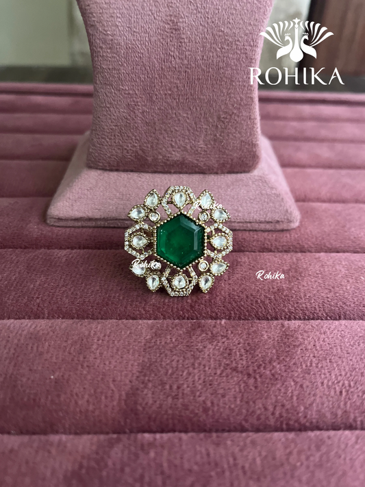 Angana polki kundan ring (SG-096) - Mint green 