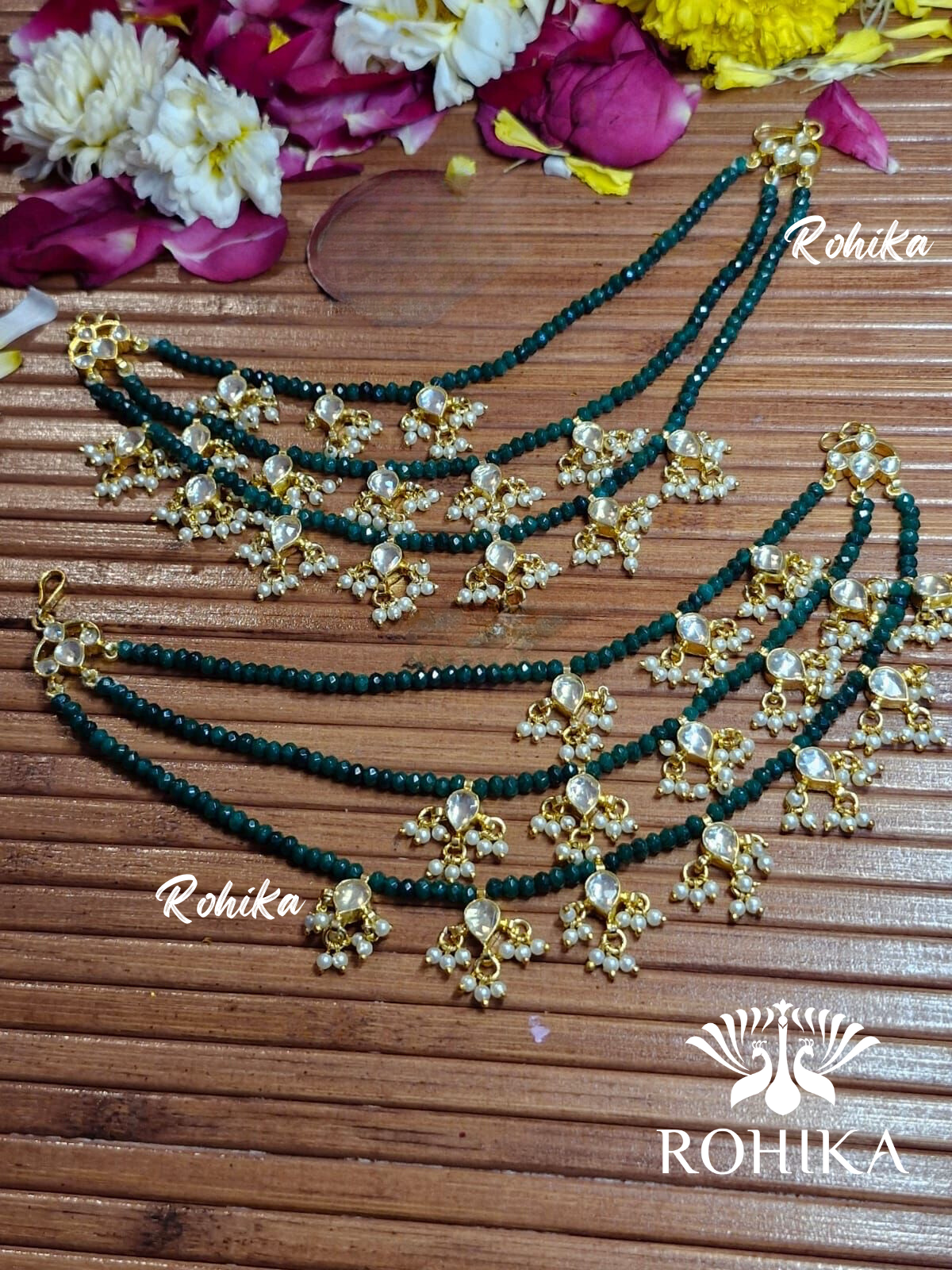 Pachhi kundan earchains - Green