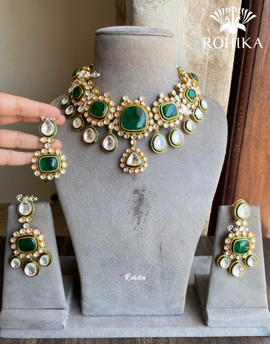 Sania polki kundan necklace set - Dark green