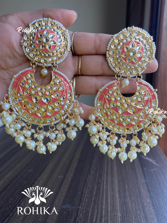 Tisha earrings and maangtikka combo - peach