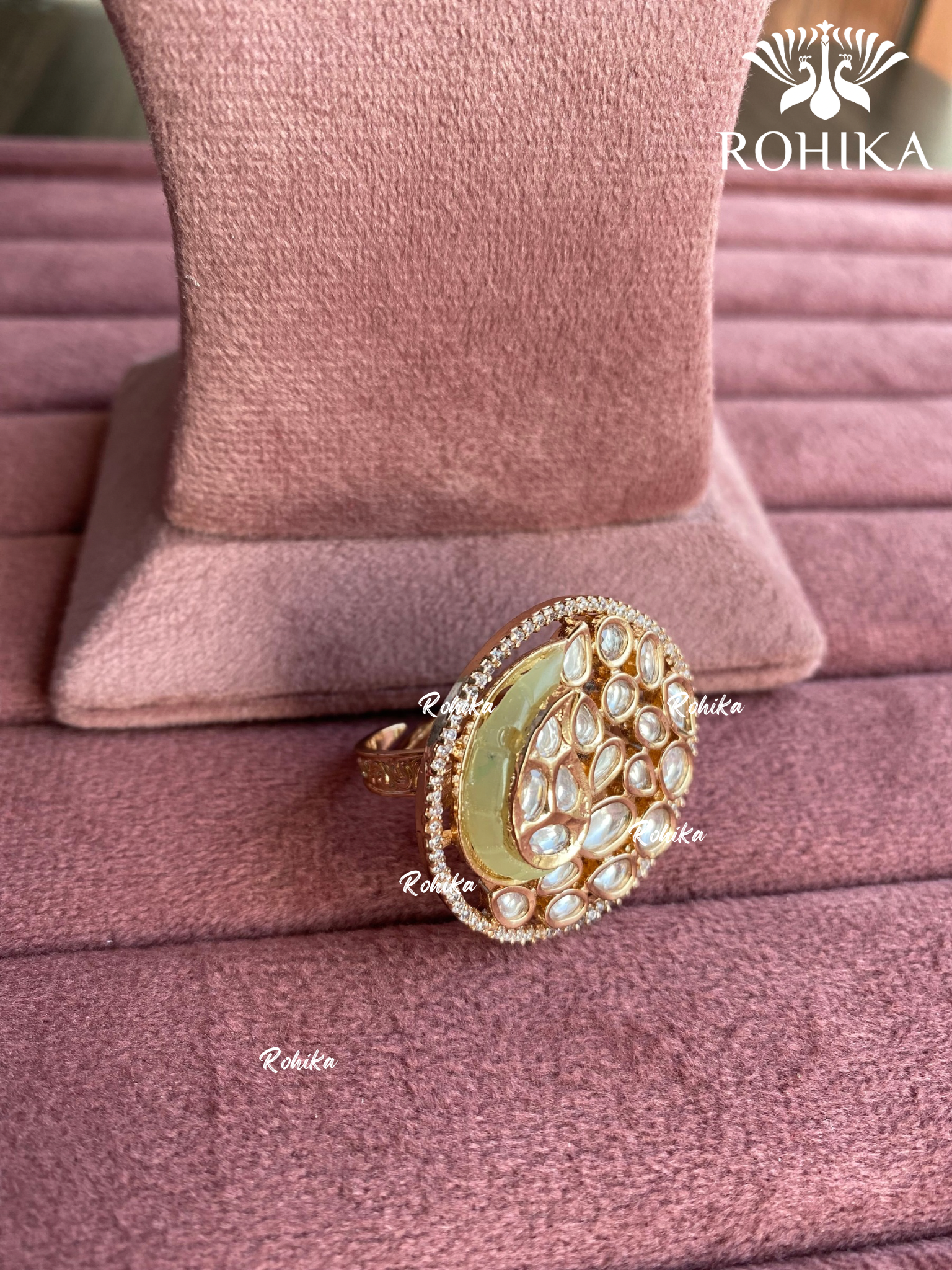 Angana polki kundan ring (SG-071) - Mint green